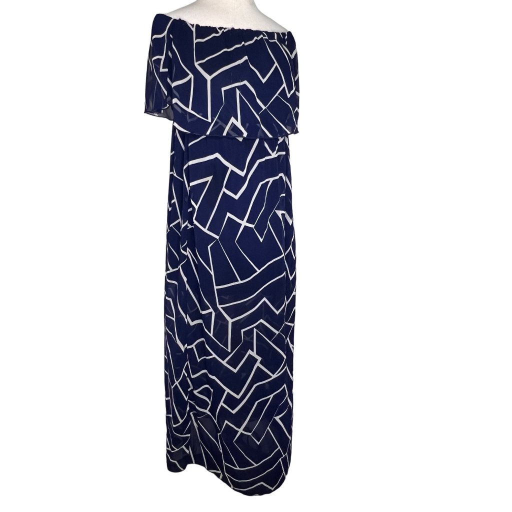 Lovely Day Women's Maxi A Dress Size Small Lined Skirt Blue And White Elastic Wa
